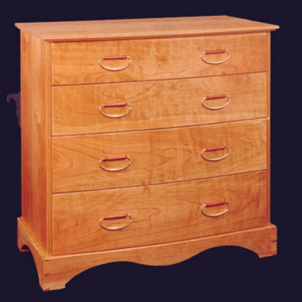 Bow front cherry dresser: Hand Dovetailed and fitted drawers, custom made hollow bronze handles 36″ L x 36″ h x 20″ d