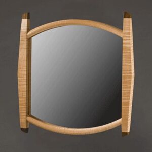 Josie's view mirror: Curly maple, bubinga finials. 15.5″h x 14″w